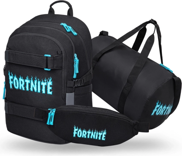 Baagl sæt Fortnite blue – skolesæk Skate, sportstaske Hoop og bæltetaske Snap