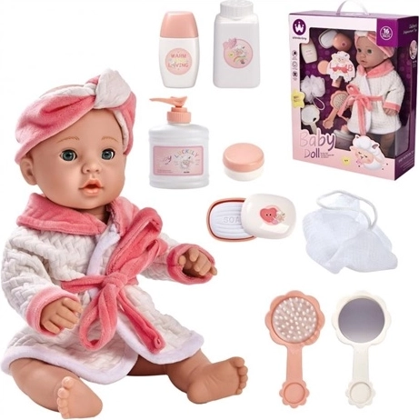 Babydukke med badetilbehør