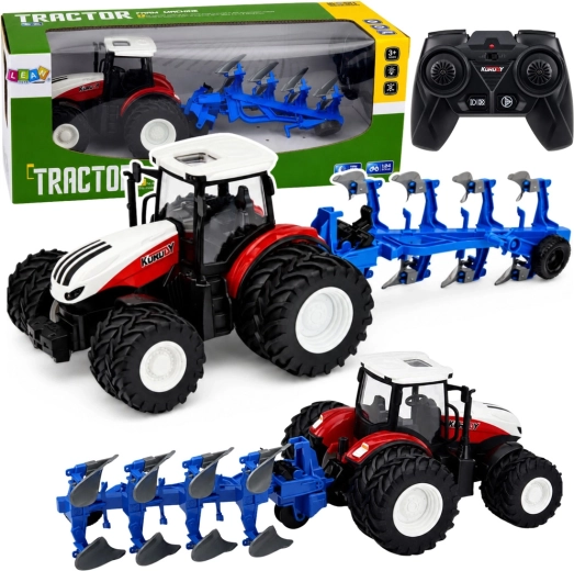 RC landbrugstraktor med flerfuret plov 1:24 (2,4 GHz) rød