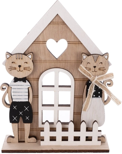 Træhus med kattemotiv, beige