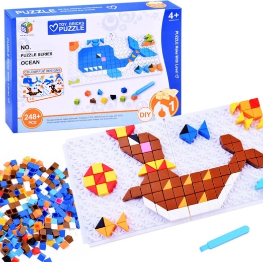 farverigt mosaikpuslespil 4-i-1 ocean – kreative pixelbilleder