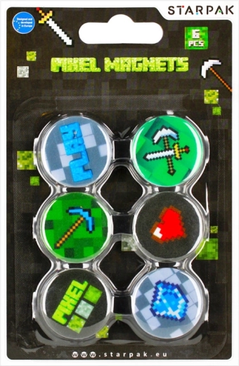 Minecraft pixelmagneter, sæt med 6 stk.