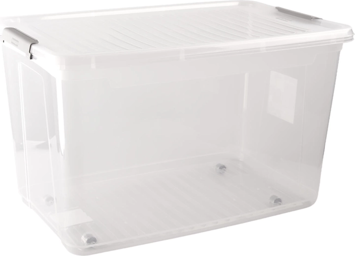 Opbevaringsboks 56 l med låg, clips og hjul (59 × 38 × 35,5 cm)