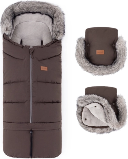 PETITE&MARS sæt vinterkørepose Arctic 4i1 + barnevognshandsker Furry rich brown
