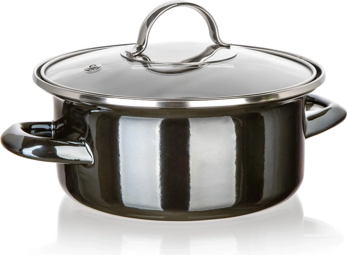 Emaljeret gryde med glaslåg 18 cm Metallic Black, 1,3 l