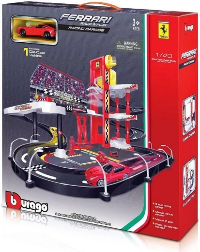 Bburago Ferrari Race+Play garage med racerbane og bil 1:43