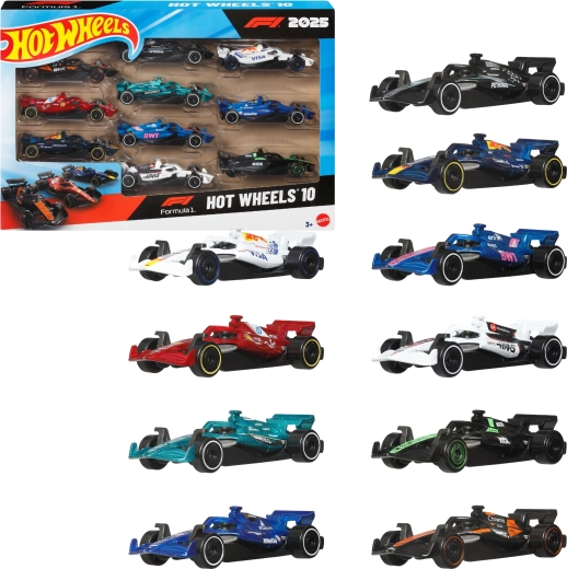Hot Wheels sæt med 10 Formel 1-monoposter i skala 1:64 – 10 stk.