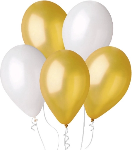 Metalliske balloner 25 cm – guld og perlemor, 100 stk.