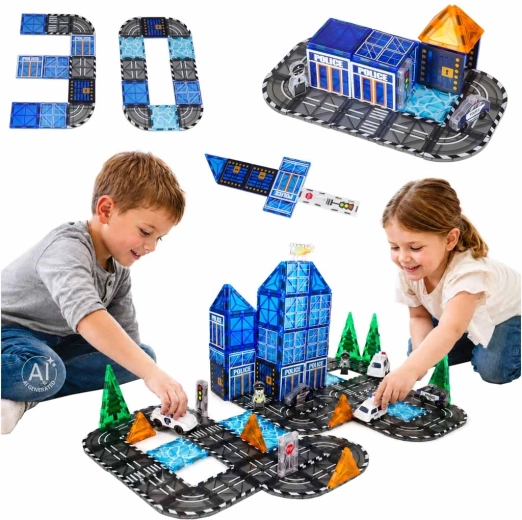 Magnetiske 3D-byggeklodser Politi – 91 dele