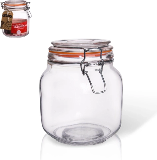 Bela-krukke i klart glas med metalklips, 1 l