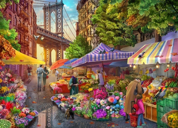 Puslespil Blomstermarked i Brooklyn 500 brikker BLUEBIRD