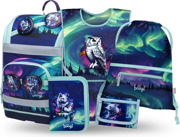 Skolesæt BAAGL Zippy Plus Aurora – skoletaske, penalhus, pose og pung af genanvendte materialer