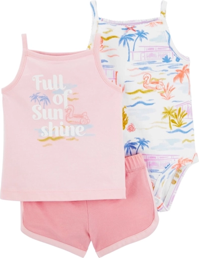 Carter’s 3-delt babysæt Pink Sunshine (ærmeløs body, undertrøje og shorts)