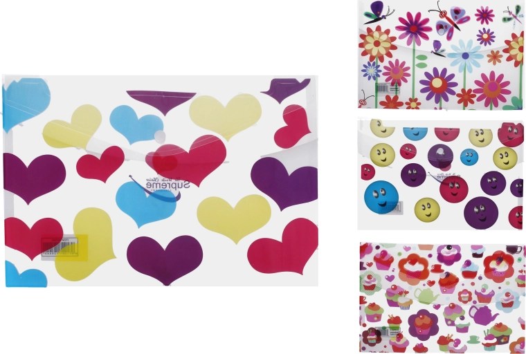 Mappe med trykknap 33,5 × 23,5 cm mix af motiver