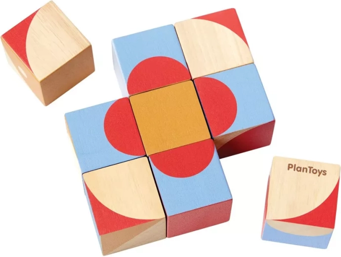 PlanToys træklodser med geometriske billeder (9 stk.)