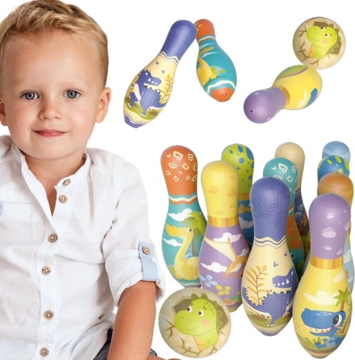 Bløde børnebowlingkegler med dinosaurer Woopie - 12 stk.