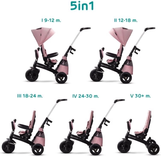 Kinderkraft Easytwist premium børnetrehjulet cykel med drejeligt sæde mauvelous pink