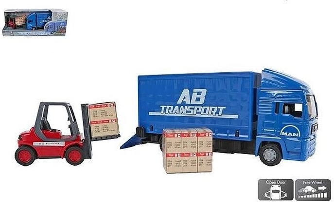 Børnelastbil med gaffeltruck og kartoner 17 cm