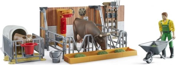 Stald til kvæg med figurer og tilbehør