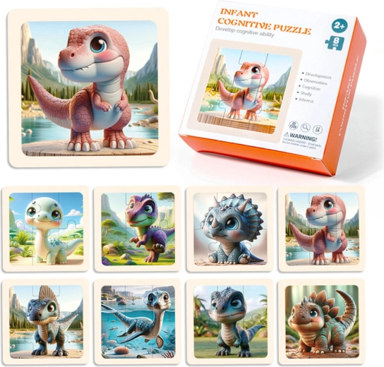 Træpuslespil med dinosaurer, 8 brikker