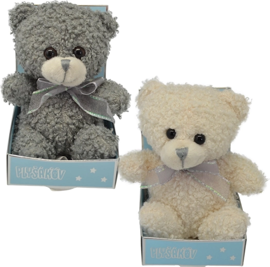 Plysset bamse med sløjfe 12 cm, flere farver