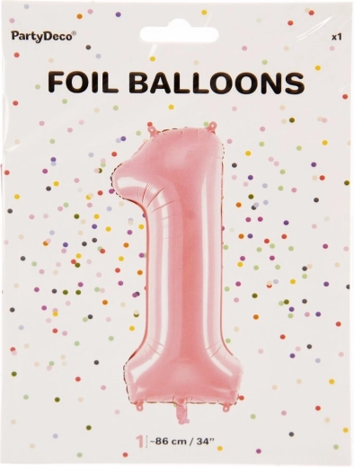 Lyserød folieballon tal 1 – 86 cm