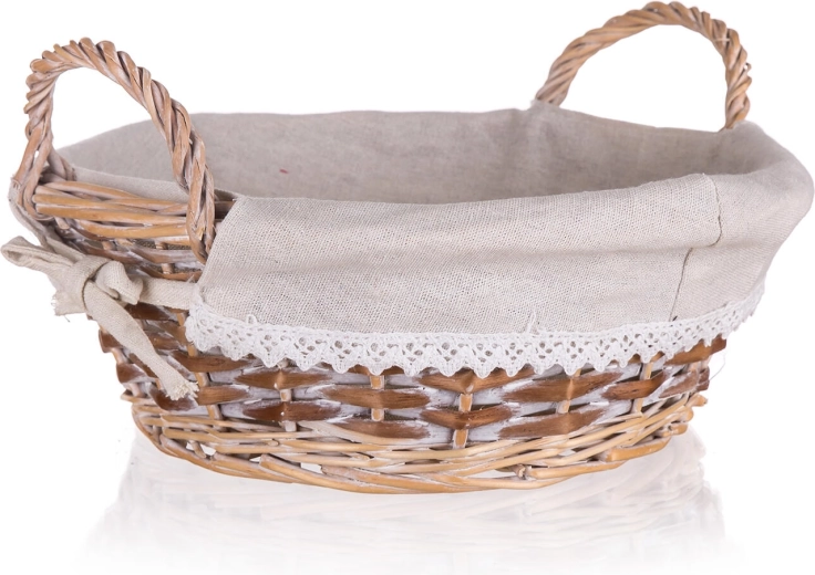 Flettet rundt kurv Duo med håndtag 30 × 11 cm, brun/hvid, blondekant