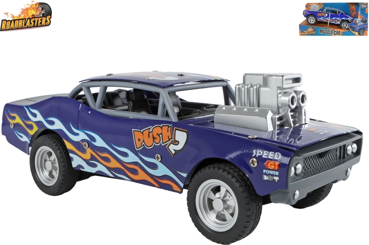 Roadblasters blåt metal-legetøjsbil muscle car med friktionsmotor (pull-back) 20 cm