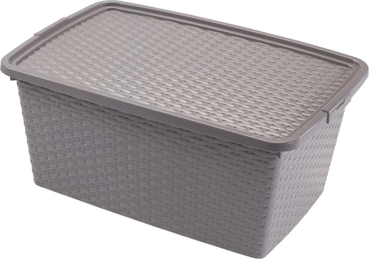 Heidrun plast opbevaringsboks med låg, rattan-design, 20 l