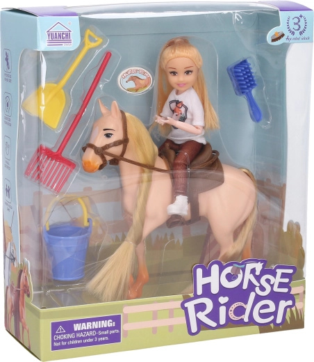 Hest med dukke og tilbehør - 1 stk.