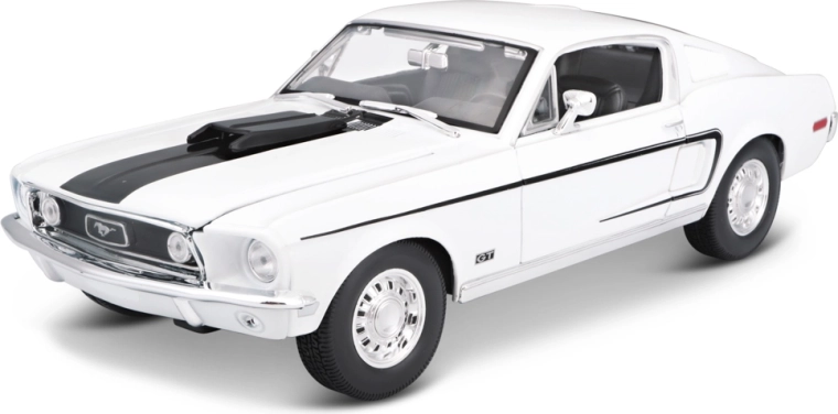 Maisto 1968 Ford Mustang GT Cobra Jet – metalbilmodel 1:18 hvid
