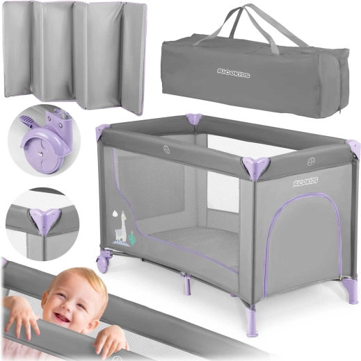 Rejseseng rk-240 med madras og taske 125 × 65 × 78 cm grå-lavendel