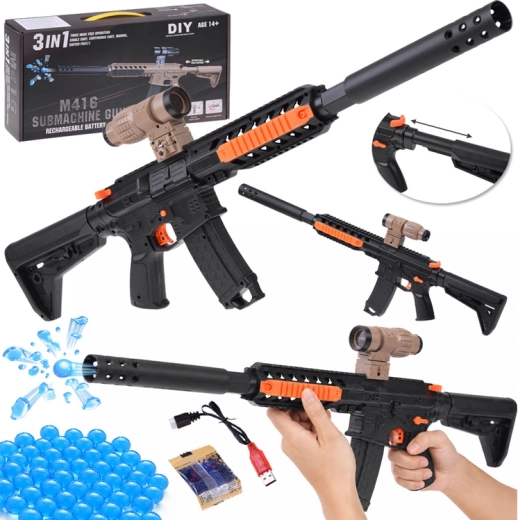 Gel blaster M416 til gelkugler 3i1 med genopladeligt batteri (DIY) - 1 stk.