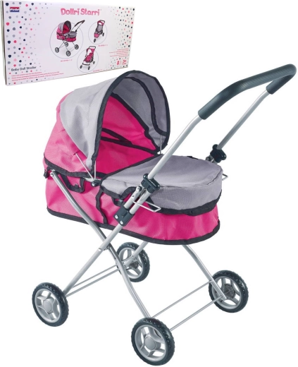 Dyb dukkevogn pink-grå (til 43 cm)