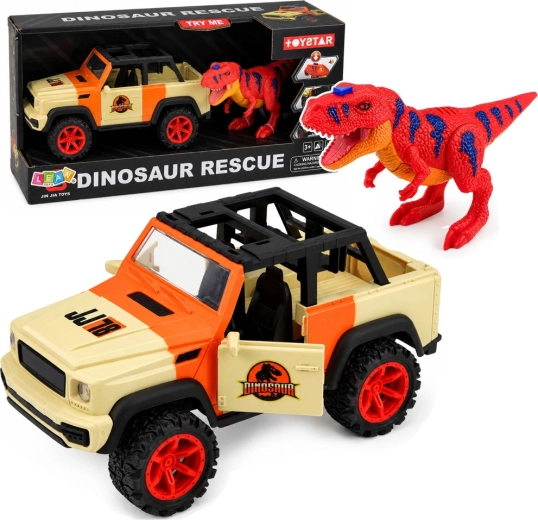 Terrængående bil med T-rex-dinosaur med lys og lyde