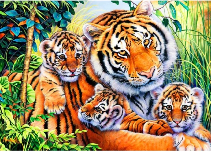 Diamantmaling Tygrysica z młodymi 40 × 30 cm - 1 stk.