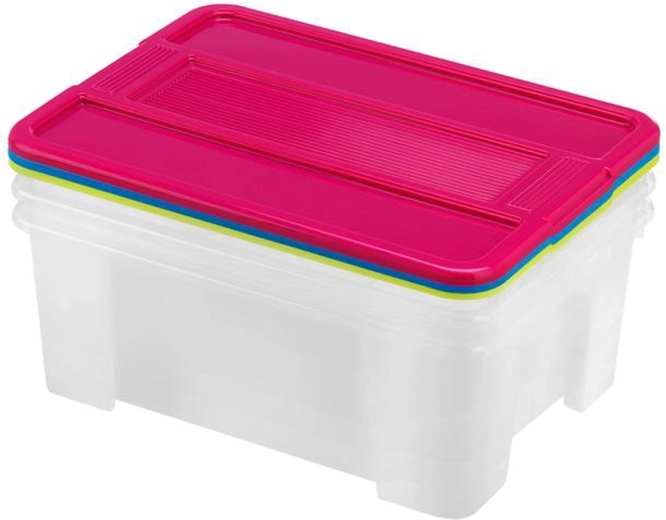 Plastopbevaringsbokse med låg HEIDRUN TexBox 3×10 l