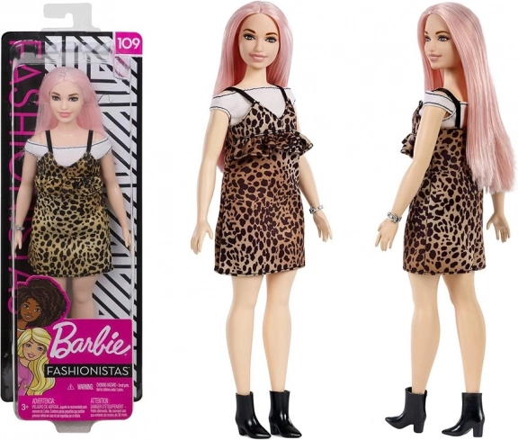 Barbie Fashionistas dukke med lyserødt hår og leopardkjole