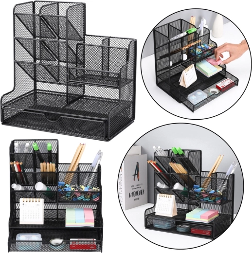 Metal skrivebordsorganisator til kontorartikler – sort