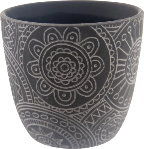 Keramisk urtepotte med mandala, sort 13 × 13 × 12 cm