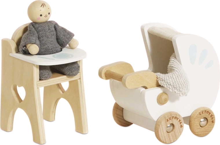Le Toy Van træ-dukkehus-børneværelse med baby