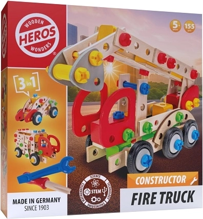 HEROS træ-konstruktionsbyggesæt 3-i-1 brandbil