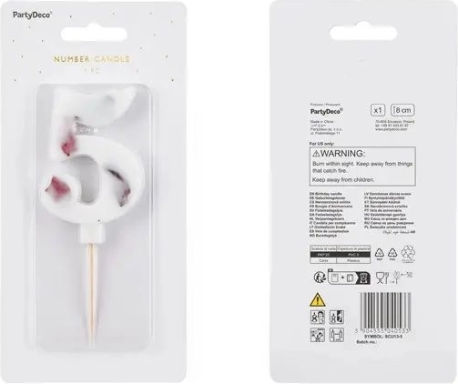 Fødselsdagslys tallet 5 hvidt 8 cm