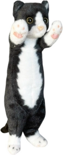 Plys-kat stående 25 cm sort-hvid - 1 stk.