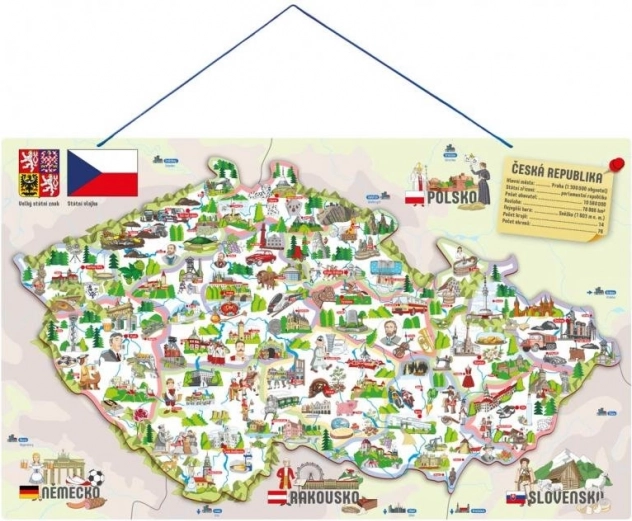 Woody magnetisk kort over Tjekkiet med billeder og selskabsspil 3 i 1