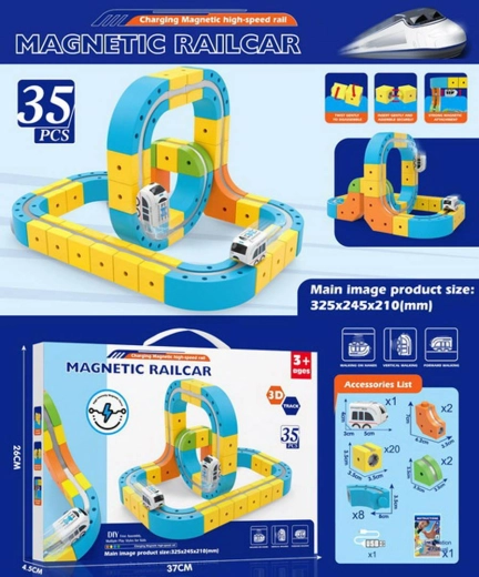 Farverig magnetisk antigravitationsbane med tog – 35 dele