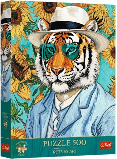 Trefl Premium Plus puslespil Pets as Art: Hr. Tiger og Solsikker 500 brikker