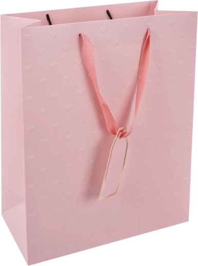 Rosa gavepapirspose med hjerter 26 × 12 × 32 cm