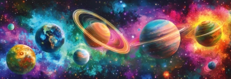 Panoramapuslespil Farverige planeter 150 brikker DINO