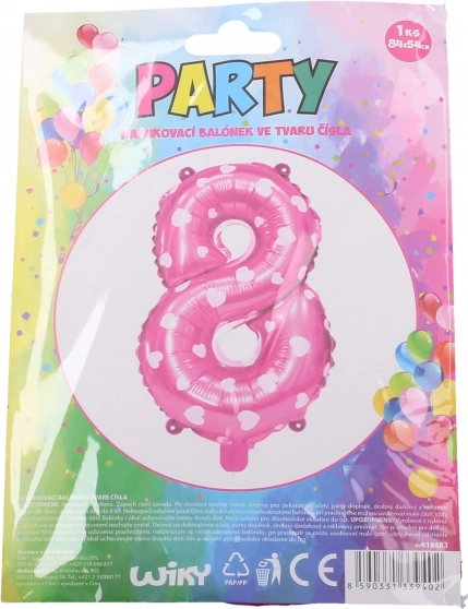Oppustelig ballon tal 8 rosa med hjerter